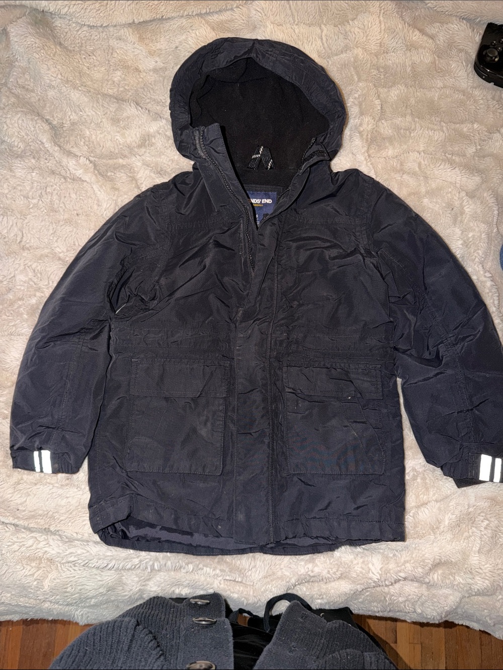 Lands' End Black Squall Jacket with Reflective Cuff Stripes